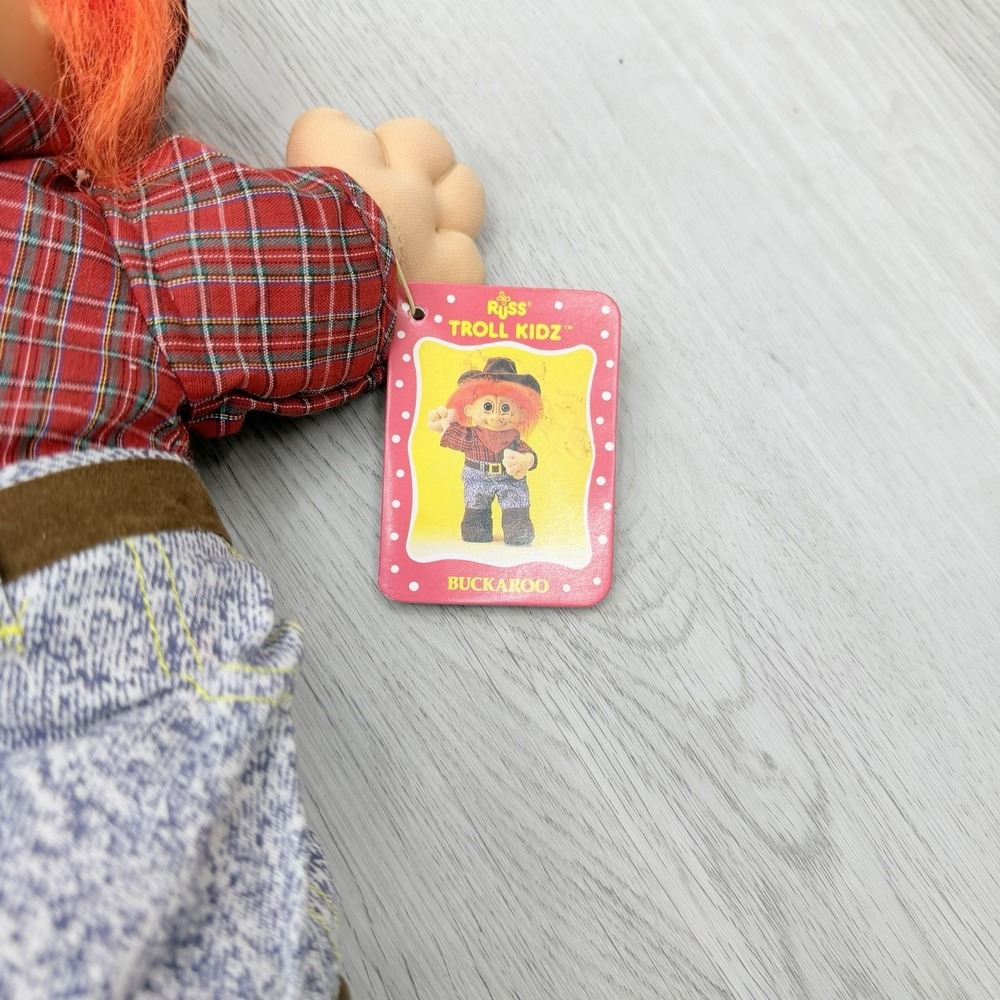 Russ Troll Cowboy NWT Buckaroo Farmer Orange Hair Soft Body 13" Plush Doll - Picture 3 of 5